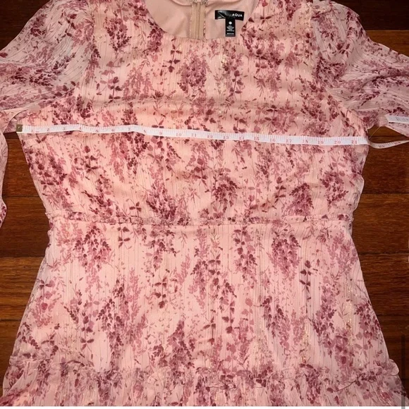 Aqua - pink with gold thread floral tiered dress - Picture 6 of 9